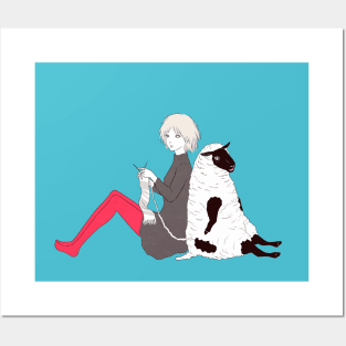 Sheep and girl Posters and Art